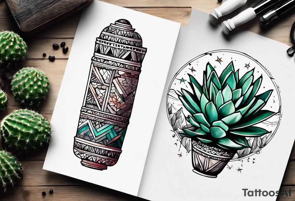 Loba com cílios grande,  cactos e árvore sa vida tattoo idea