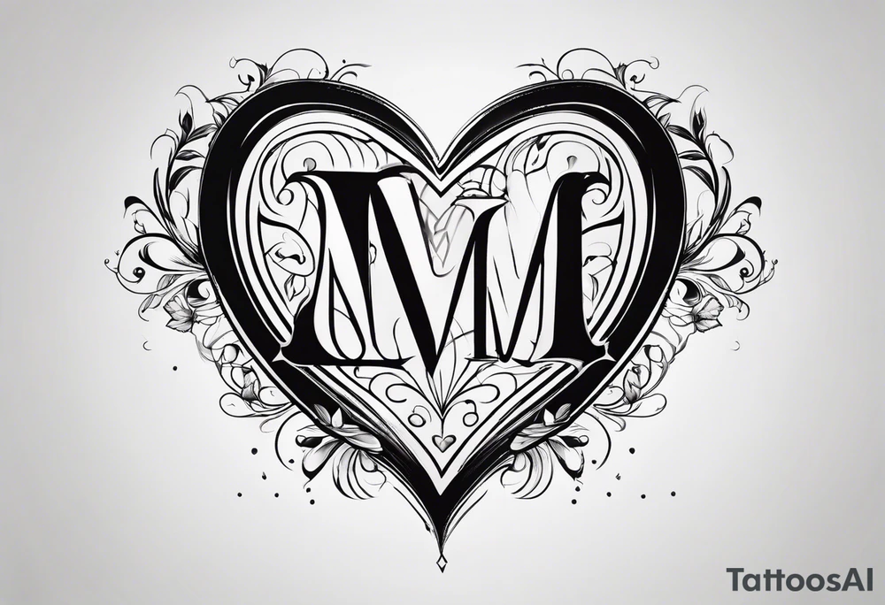 Simple Heart with the letter s and the letter m inside tattoo idea