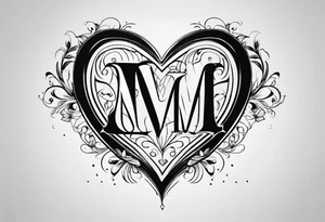 Simple Heart with the letter s and the letter m inside tattoo idea