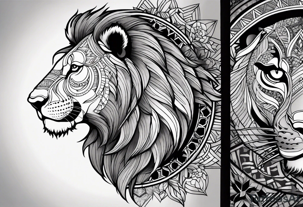 Very asymmetrical, +geometric pattern, with realistic full moon, detailed hippo face surround with lion fur,+tribal, +geometric, +inkart , +blackwork, +grey scale, + sketch
with wintersweet flower bud, +inkart touch, +for men, detailed , combined favourite , tattoo idea