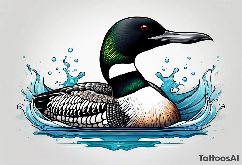 A loon with its wings spread looking badass and tough. Should be designed for on the thigh tattoo idea