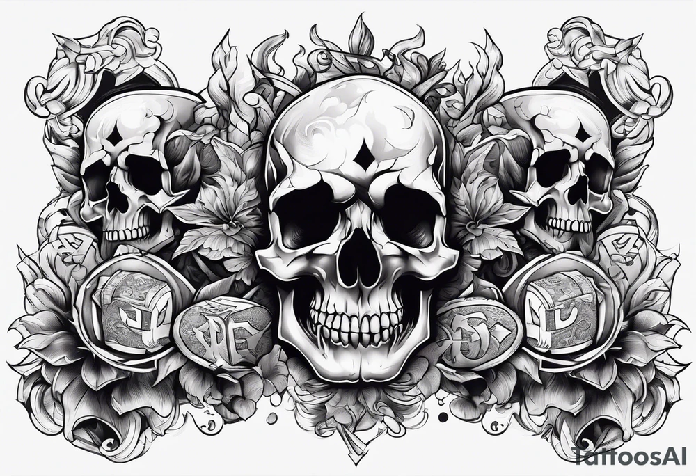 Savage letters smoking skulls money flames tattoo idea