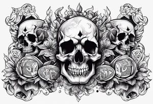 Savage letters smoking skulls money flames tattoo idea