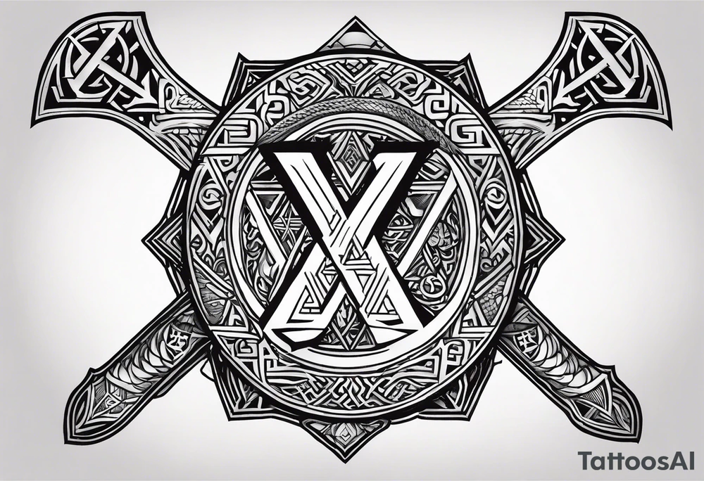 Valhalla sword
dragon axe Valknut helm of awe tattoo idea