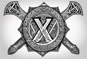 Valhalla sword 
 dragon axe Valknut helm of awe tattoo idea