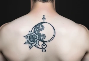 Search Lilith royalty symbol on Google and use that one together with a rose around the top half of the symbol moon and add a loose knot tattoo idea