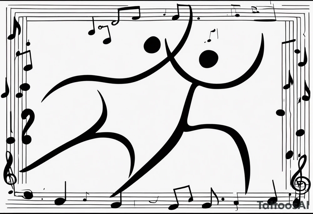 Music quarter notes connecting two dancing stick figures tattoo idea