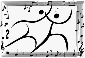 Music quarter notes connecting two dancing stick figures tattoo idea
