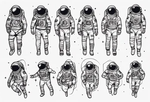 Astronaut floating around geometric lines and shapes tattoo idea