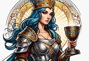 Female saint in armor holding a chalice tattoo idea