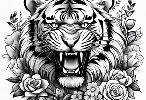 tiger with floral designs, realistic tattoo idea