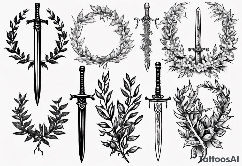 13 A sword AND 13 in the middle of a laurel leaf wreath tattoo idea