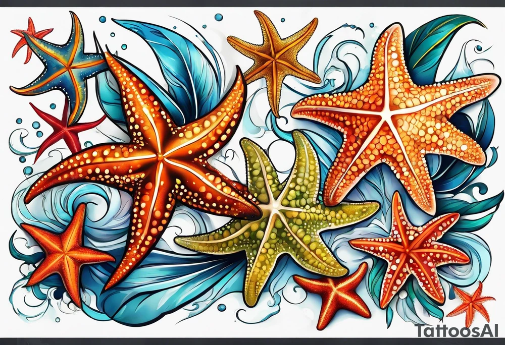 star fish of different shapes and sizes tattoo idea