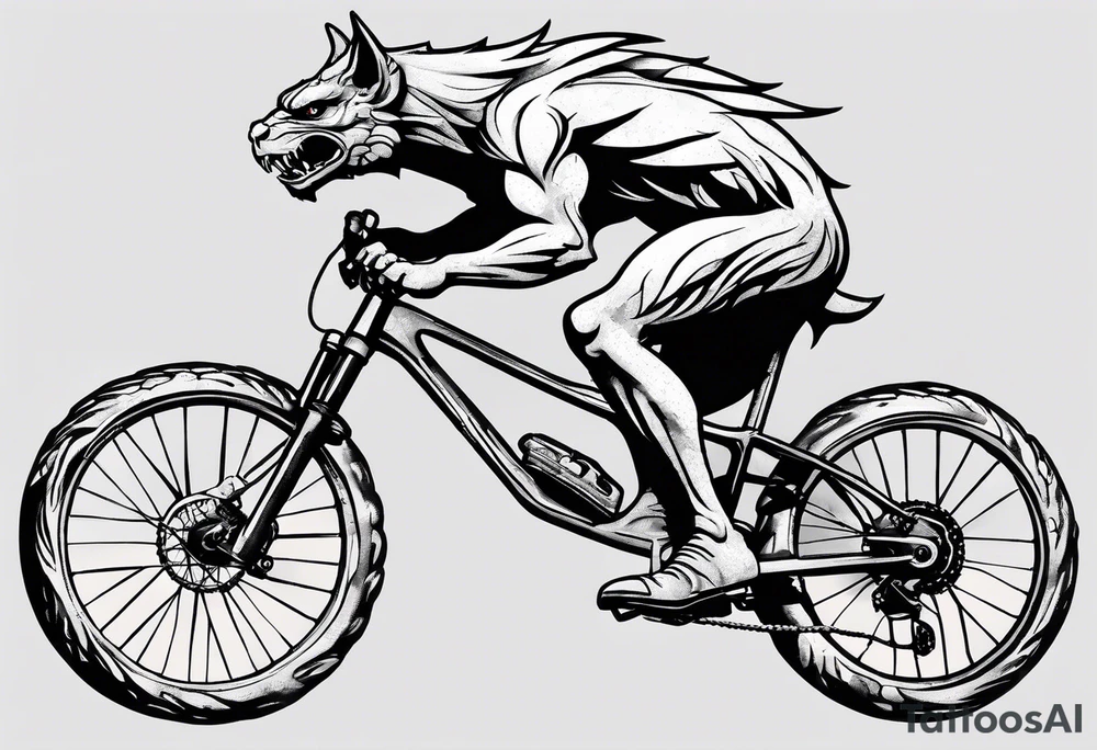 gargoyle riding a full suspension mountain bike with a shadow no background tattoo idea
