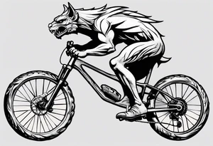 gargoyle riding a full suspension mountain bike with a shadow no background tattoo idea