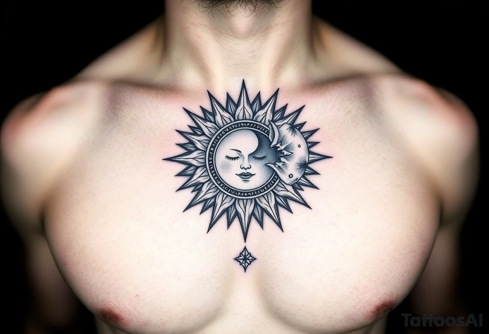 celestial sun and moon embrace with constellation patterns tattoo idea celestial sun and moon embrace with constellation patterns tattoo idea