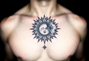 celestial sun and moon embrace with constellation patterns tattoo idea