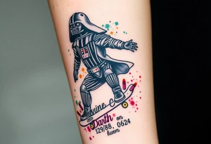 Darth Vader skateboarding > bullets > in loving memory > colors
add words "Darth Carter" to skateboard
add date 12/29/88-01/06/24 tattoo idea