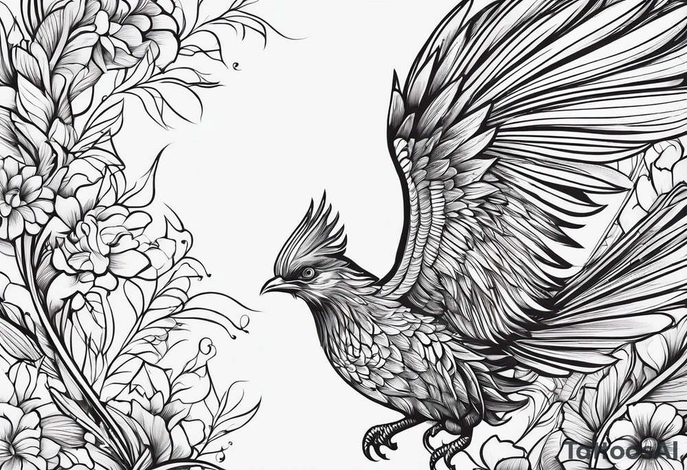 petit voilier, phoenix  minimaliste. trait de crayon. tattoo idea