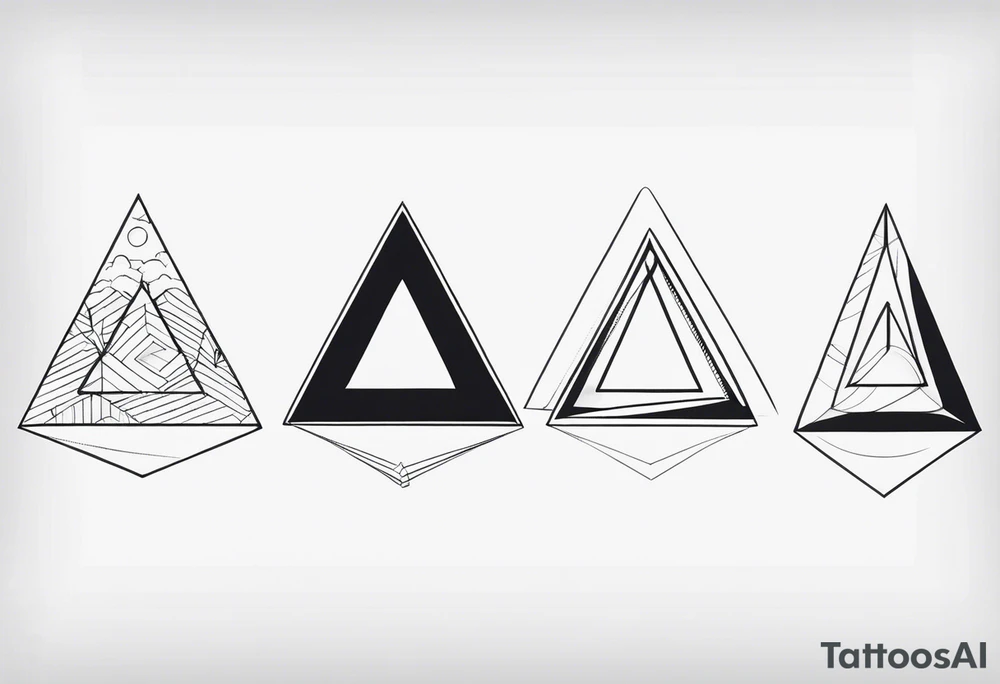 four small triangle portals to fantasy world connected by line, forearm tattoo tattoo idea