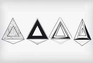 four small triangle portals to fantasy world connected by line, forearm tattoo tattoo idea