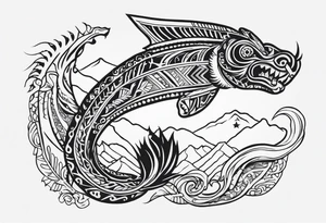 New Zealand with taniwha wrapped around New Zealand tattoo idea