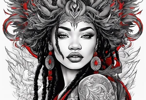 Woman with locs and red dragon in background tattoo idea