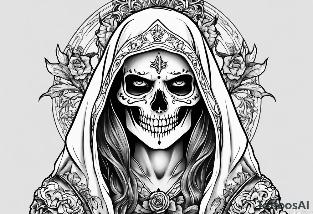 lady skeleton grim reaper devil tattoo idea