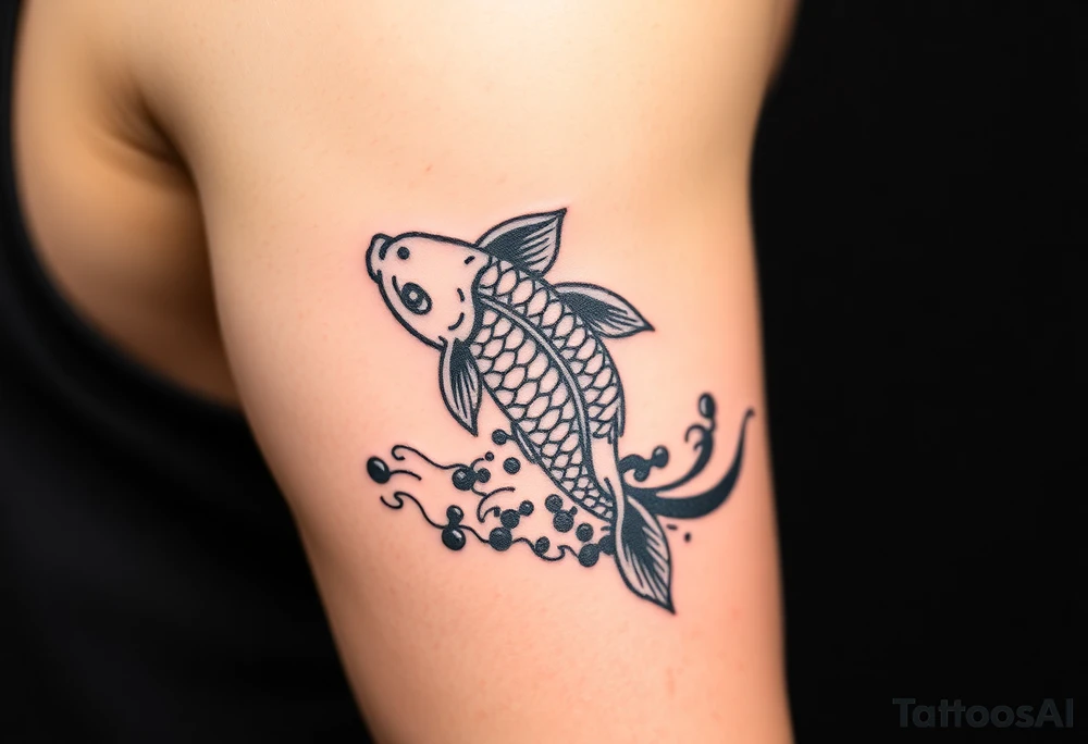 traditional koi fish swimming upstream through turbulent waves tattoo idea