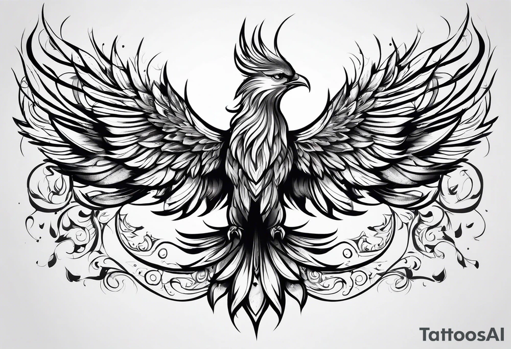 Phoenix horizontal, flying tattoo idea