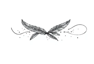 infinity symbol woven with floating feathers and stardust tattoo idea