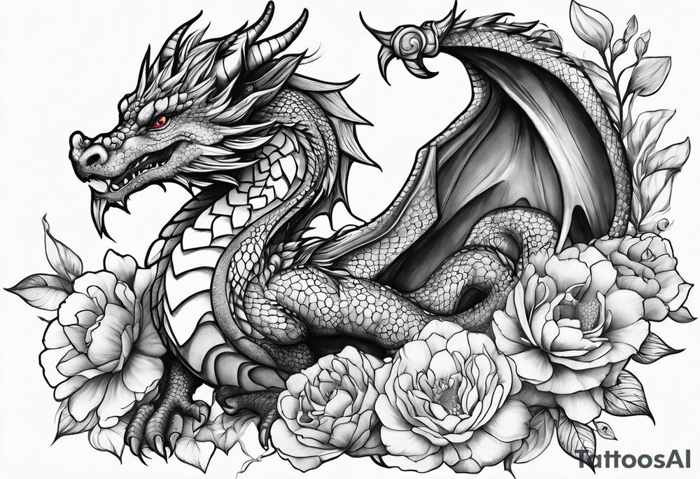 Dragon with flower tattoo idea