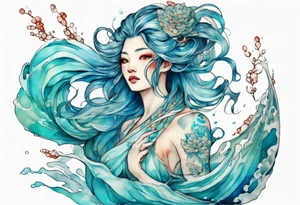 A beautiful undine with turquois scales. tattoo idea