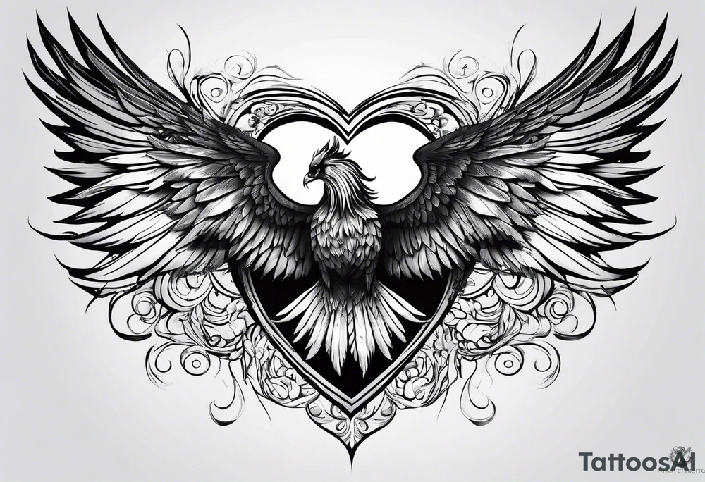 phoenix wings in a heart tattoo idea