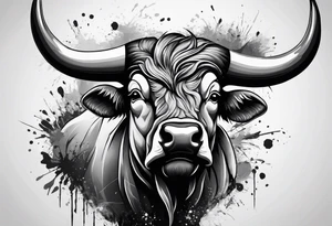 Large bull with horns busting through crowd tattoo idea