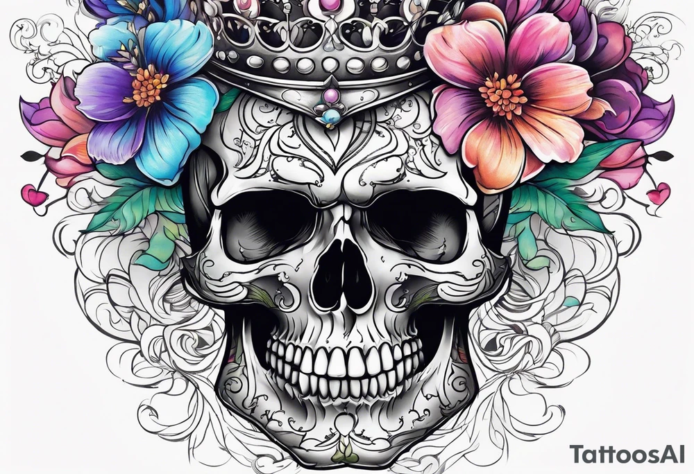side profile
skull crown flowers growing tattoo idea