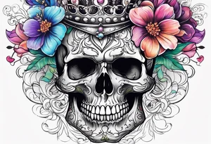 side profile 
skull crown flowers growing tattoo idea
