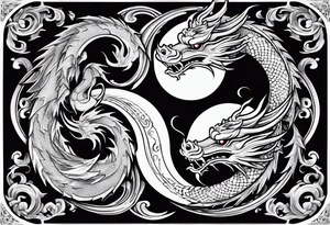 Ying yang dragons in a swirl fighting eachother , with full bodies tattoo idea