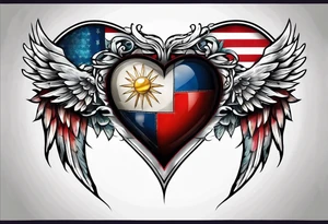 Flag inside of a heart with wings tattoo idea
