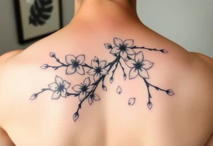 delicate cherry blossoms swirling in spring breeze with petals tattoo idea