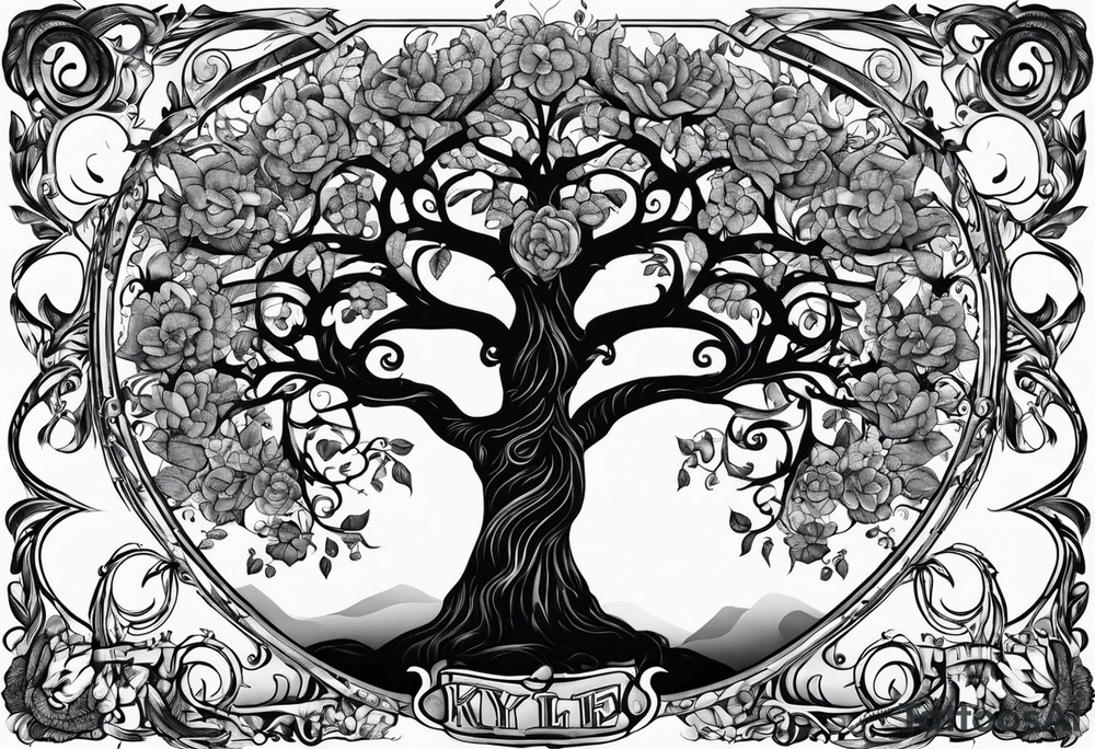 Family tree with the names Kyle Peter Lori tattoo idea