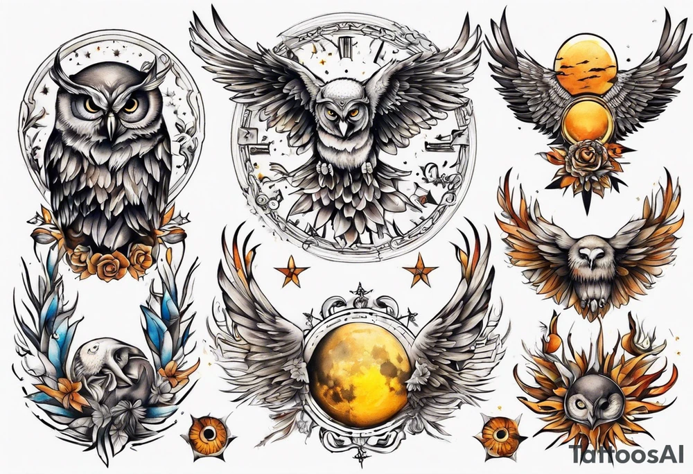Mond und Sonne Eule 
 Berlin tattoo idea