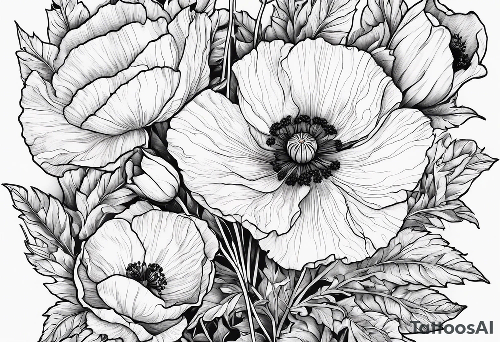 Poppy and larkspur tattoo idea