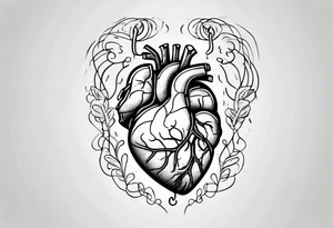 Heart and brain in line art, held down by a woman's hand holding them by string tattoo idea