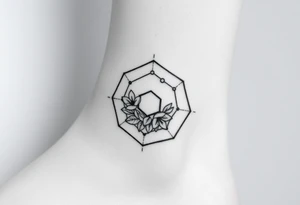 Hexagon with a constellation sign for Leo,  larkspur and water lilies in the center tattoo idea