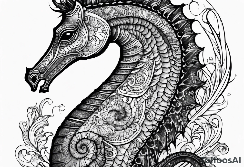 seahorse on white background, black and white fit in picture tattoo idea
