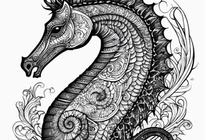 seahorse on white background, black and white fit in picture tattoo idea