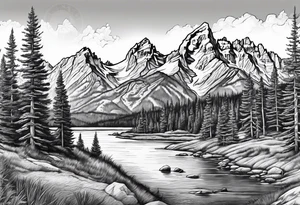 grand Teton mountains with compass tattoo idea
