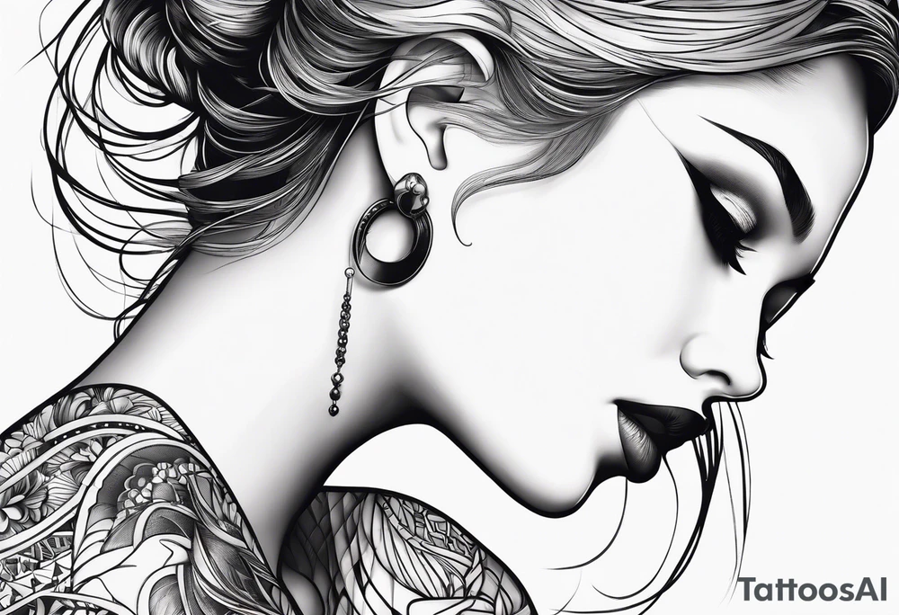 Thin lines of a women side faces not realistic tattoo idea
