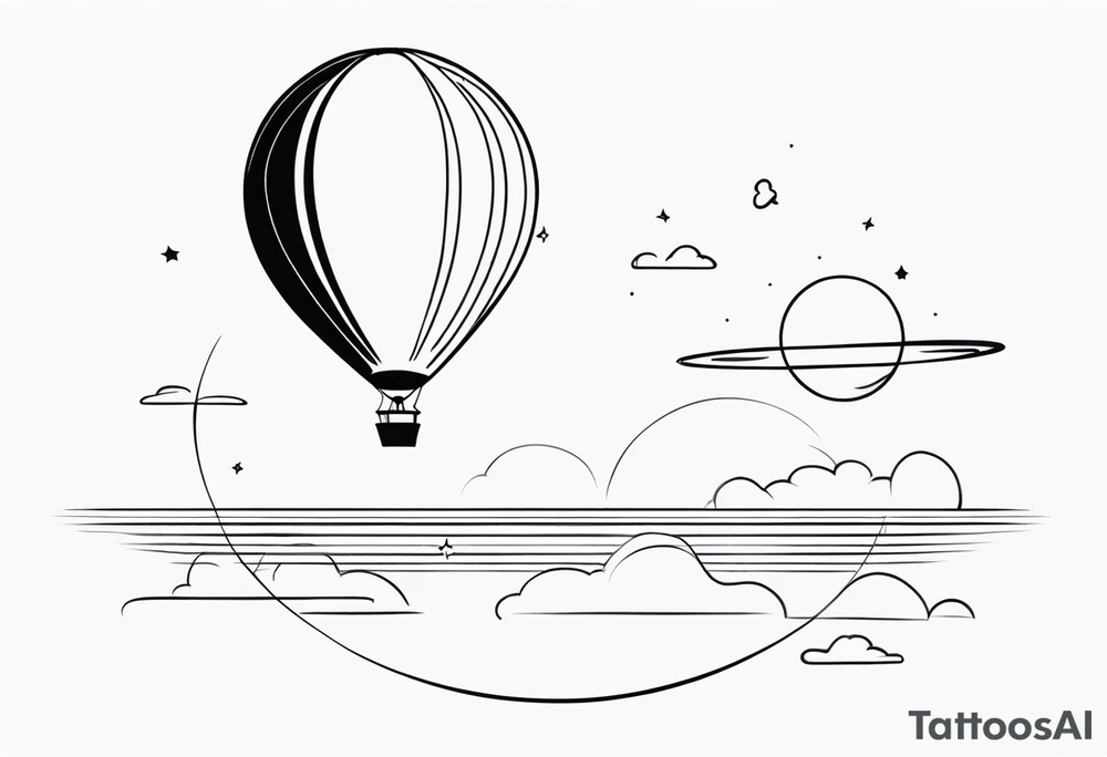 a crescent moon, the planet Saturn, two clouds and a heart balloon tattoo idea